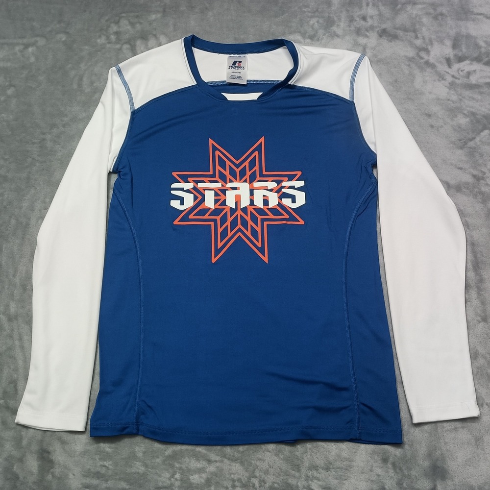 Stars Shirt Mens Medium Blue White Graphic Compresion Long Sleeve Jersey Style